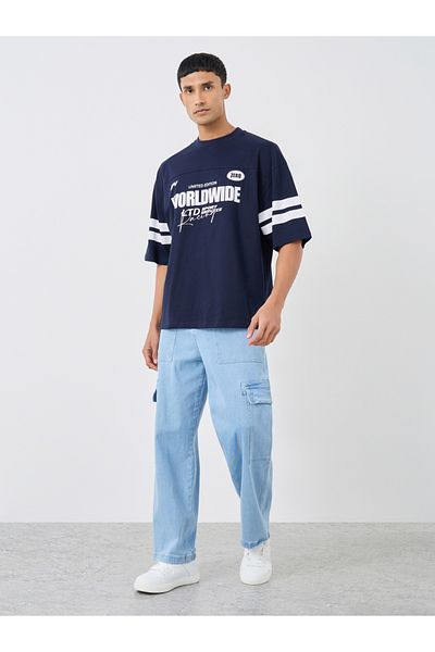 Styli Varsity Print Mock Neck Heavy Jersey Boxy Fit T-Shirt
