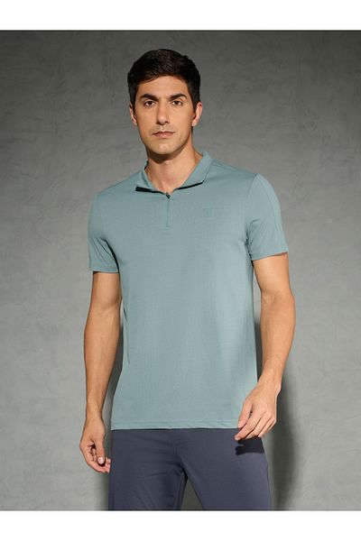 Technosport By Styli Solid 4-Way Stretch Half Zip Front Slim Fit Polo T-Shirt