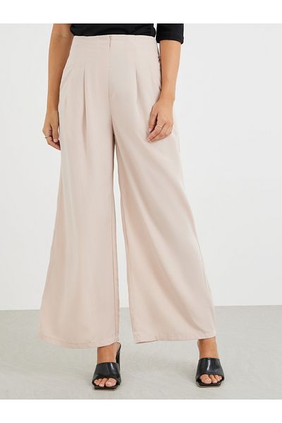 Styli Solid High Rise Pleated Wide Leg Pants
