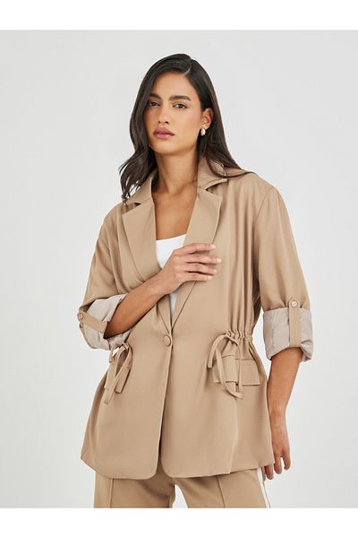Styli Solid Regular Length Regular Fit Blazer with Drawcord