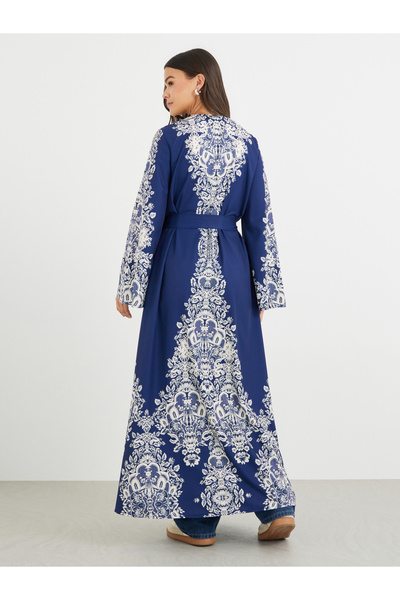 Keenly By Styli Floral Print Open Front Belted Maxi Kimono