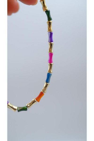 Jerie Gold Pipe Plate Rainbow Anklet