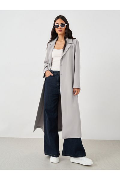 Styli Woven Notch Lapel Midi Kimono with Buttons