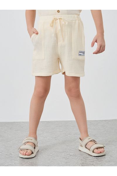 Styli Textured Badge Detail Shorts with Drawstring