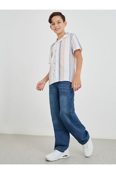 Styli Boys Dark Blue Mid Rise Whiskered Jogger Fit Jeans