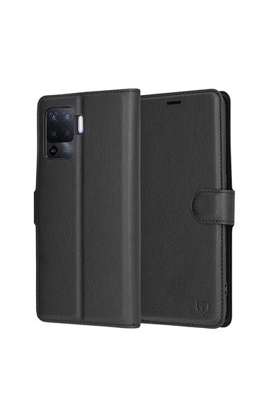 SKYDDAR INNOVATION Husă pentru Oppo Reno5 Lite / A94 4G, piele tip folio, portofel interior, set autocolante, neagră