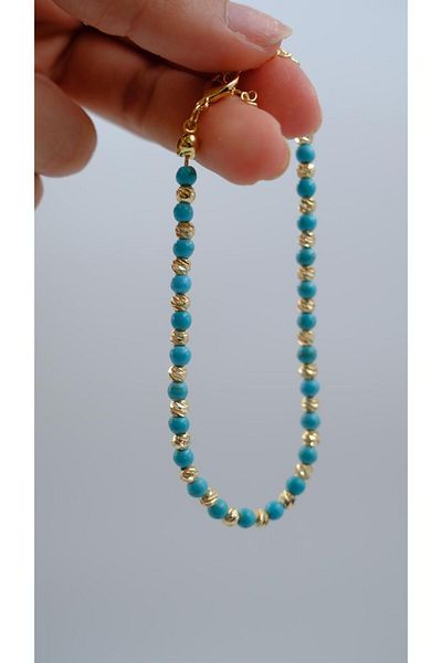Jerie Gold Dorika and Turquoise Bead Detail Anklet