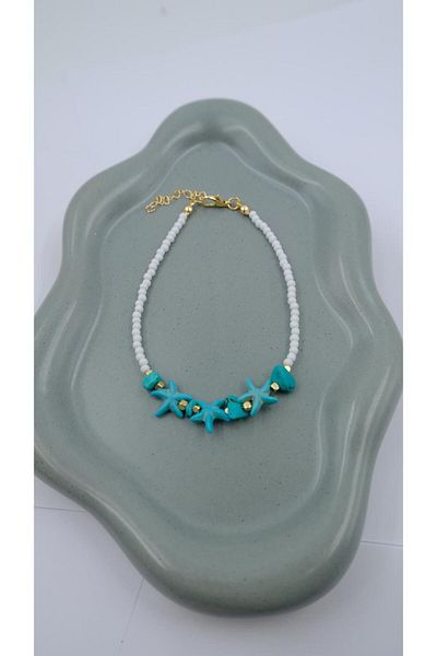 Jerie Turquoise Starfish Detail Beaded Anklet