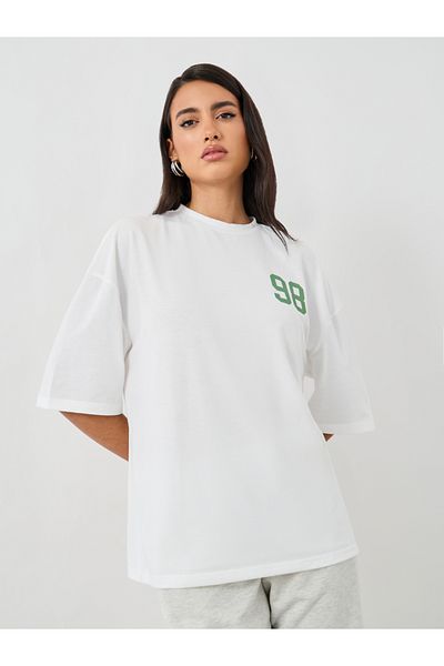 Styli Slogan Print Round Neck Oversized T-Shirt