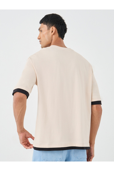 Styli Contrast Trim Pure Cotton Oversized T-Shirt with Badge Detail