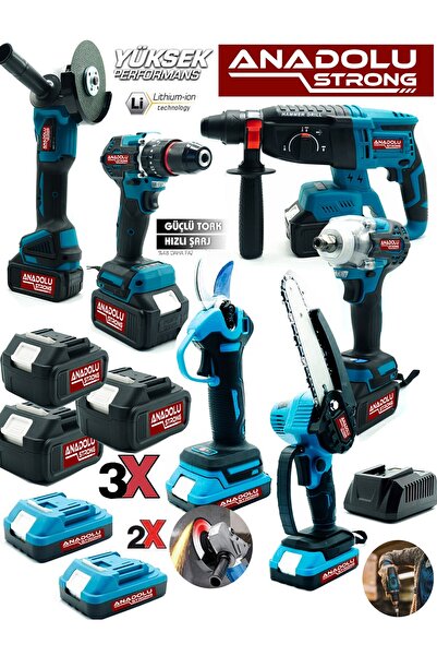 Anadolu Strong Kömürsüz 6'lı Set 5 Akülü Somun Sökme-Taşlama-Darbeli Vidalama-Dal Budama & Kademeli