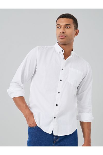Styli Solid Button Down Regular Fit Poplin Shirt