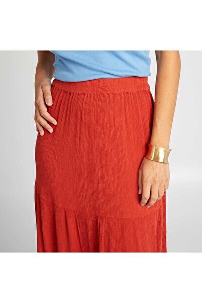 KIABI Long crepe knit skirt RED