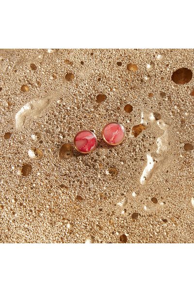 NARRU Handmade NARRU earrings, round, 1.2 mm, red, white and gold, Koralia