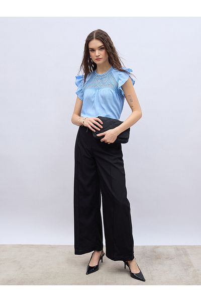 Styli Solid Tailored Wide Leg Pants with Pin Tuck Detail