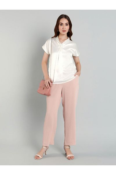 SYVA By Styli Solid Satin Regular Fit Top with Tie Details