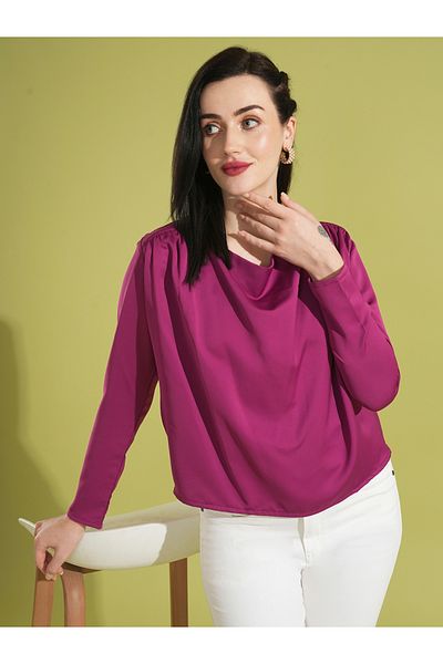 Globus By Styli Women Solid Cowl Neck Top with Gathered Detail