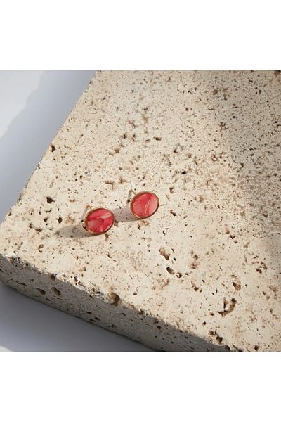 NARRU Handmade NARRU earrings, round, 1.2 mm, red, white and gold, Koralia