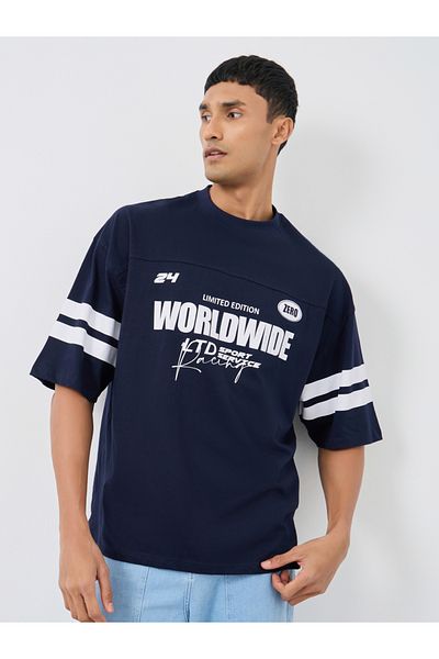 Styli Varsity Print Mock Neck Heavy Jersey Boxy Fit T-Shirt