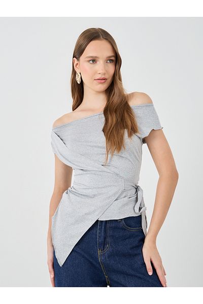 Styli Off Shoulder Wrap Tie Detail Top