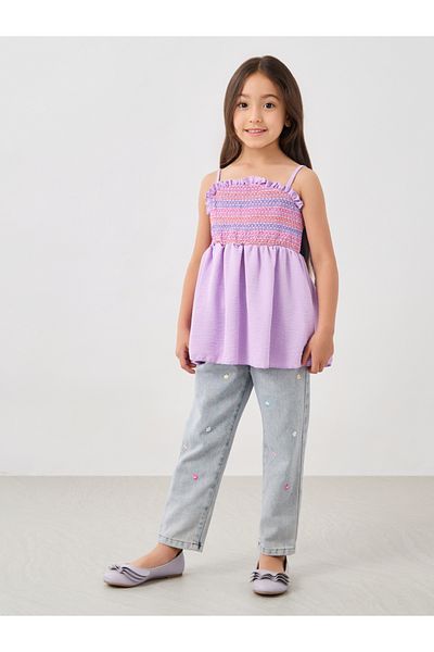 Styli High Rise Floral Embroidered Straight Leg Jeans