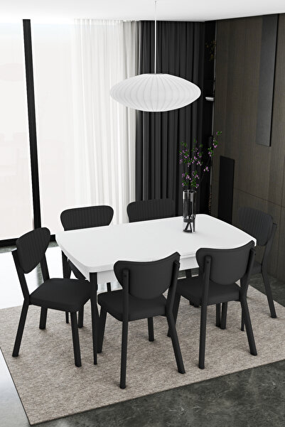 DEREN HOME Elma Serisi 80x132 Açılabilir Masa Ve 6 Adet Siyah Silinebilir Kum...