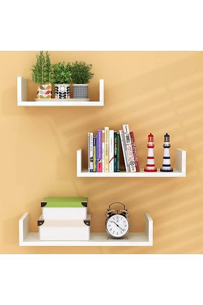 Saharaz 3-Piece DIY U-Style Home Book Shelf 43x10x12 cm Wood,Elegantly Contoured Structure