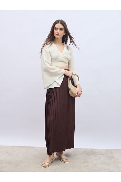 Styli Pleated Flared Maxi Skirt