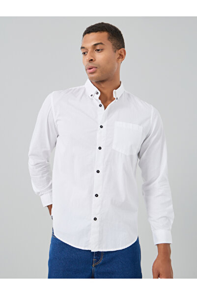 Styli Solid Button Down Regular Fit Poplin Shirt