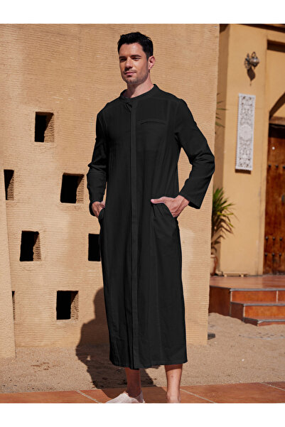 Take Two By Styli Long Sleeve Stand Collar Button Up Robe