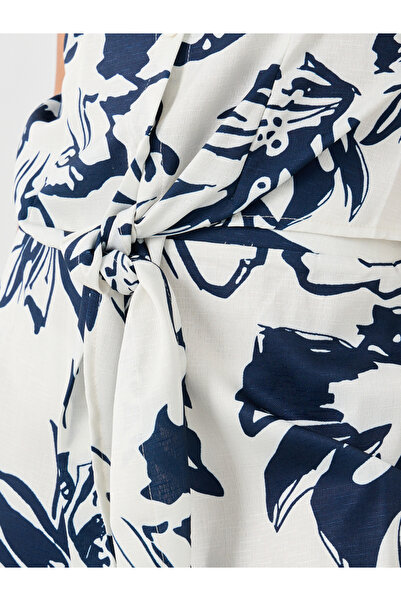 Styli Printed Sleeveless Resort Collar Shirt with Tie-Up Detail