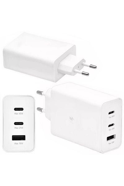 OVIO Incarcator Super Fast Charge 65W Trio USB-A si USB-C Alb Bulk
