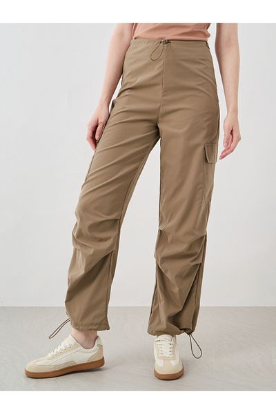Styli Women Khaki Solid Drawstring Hem Cargo Pants