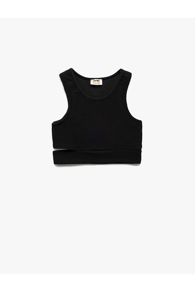 Koton New Season Window Detailed Slim Fit Wrinkled Sleeveless Crew Neck Crop Undershirt