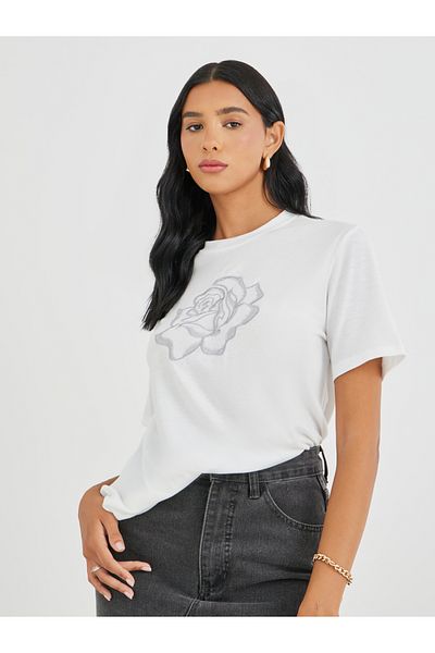 Styli Embroidered Round Neck T-Shirt