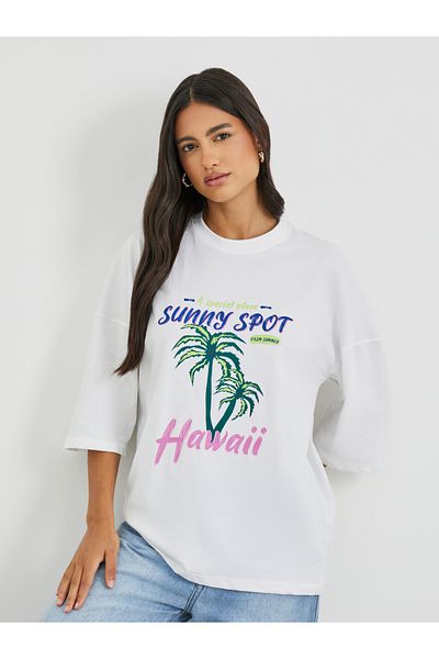 Styli Graphic Print Exaggerated Shoulder Oversized T-Shirt