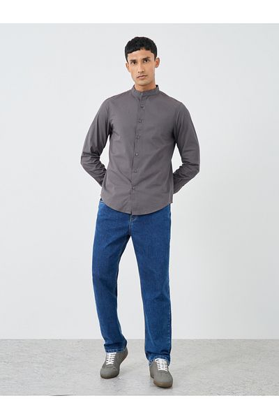 Styli Solid Mandarin Collar Regular Fit Poplin Shirt