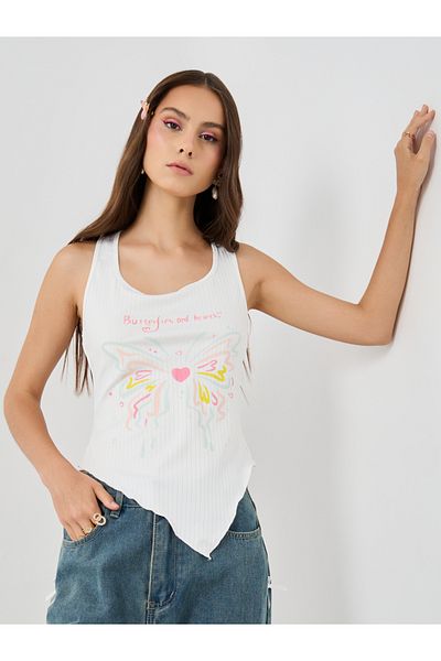 Styli Graphic Print Round Neck Sleeveless Top