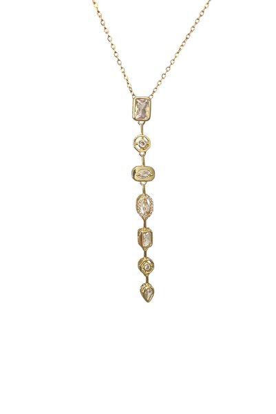 Diamara Designs Şeffaf Taşlı Gold Y Kolye