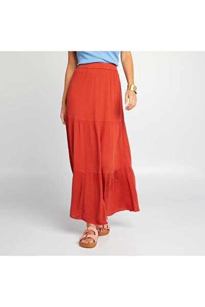 KIABI Long crepe knit skirt RED