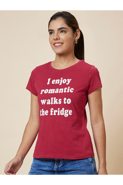 Globus By Styli Slogan Print Round Neck Cotton T-Shirt