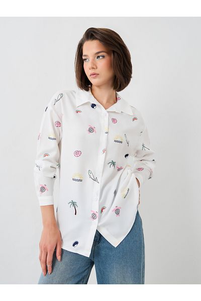 Styli All-Over Print Spread Collar Oversized Shirt