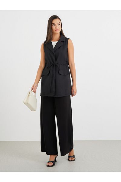 Keenly By Styli Solid Drawstring Waist Sleeveless Blazer