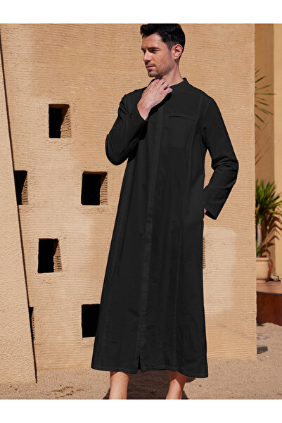 Take Two By Styli Long Sleeve Stand Collar Button Up Robe