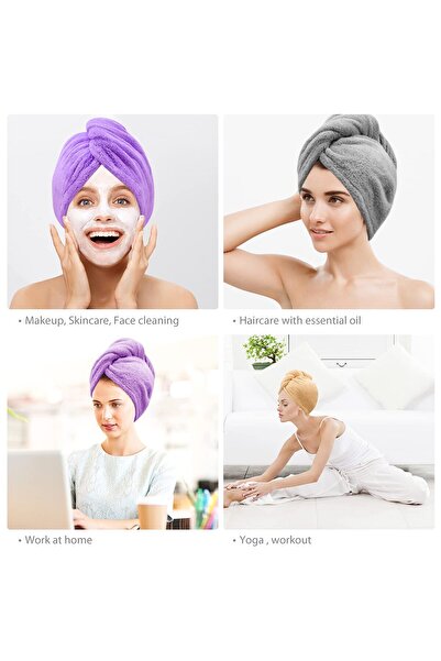 Generic 1Pcs Microfiber Hair Towel Wrap Super Absorbent Twist Bandana Drying Cap With Buttoned Bath Ring Fix