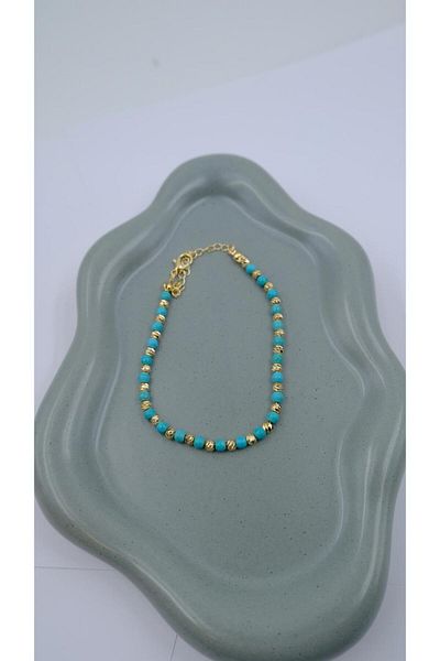 Jerie Gold Dorika and Turquoise Bead Detail Anklet