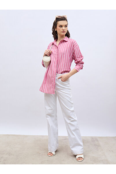 Styli قميص مخطط كبير الحجم بياقة واسعة