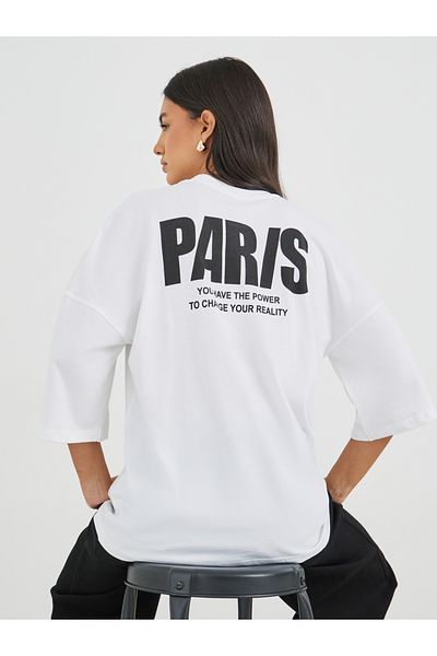 Styli Slogan Print Exaggerated Shoulder Oversized T-Shirt