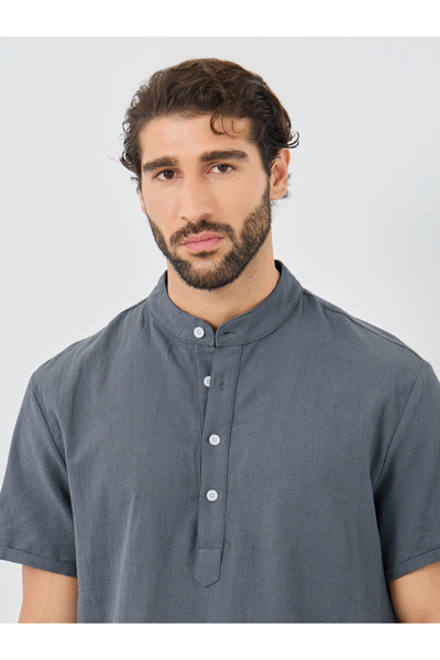 Take Two By Styli Solid Buttoned Mandarin Collar Shirt