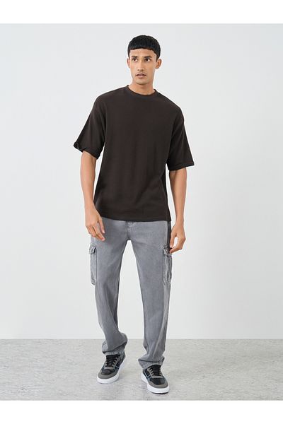 Styli Waffle Knit Oversized T-Shirt with Turn-Up Sleeves